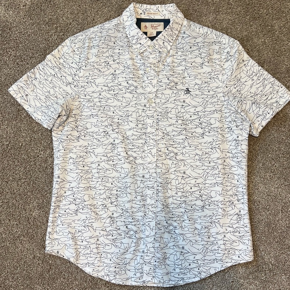 Original Penguin Shark Camo Button Down, Large